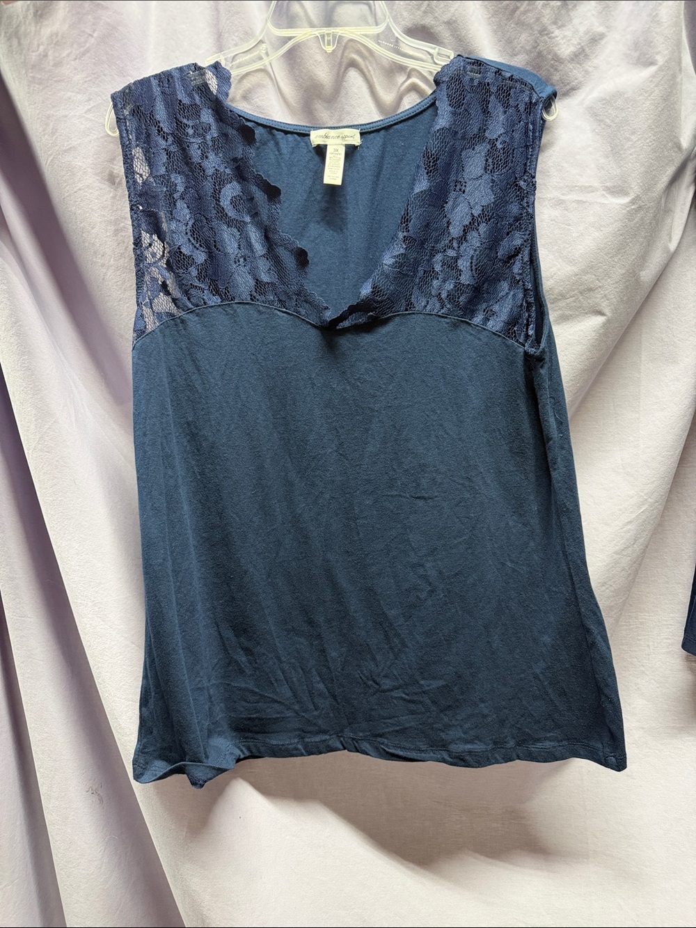 Ambiance Navy Lace Trim Sleeveless Top